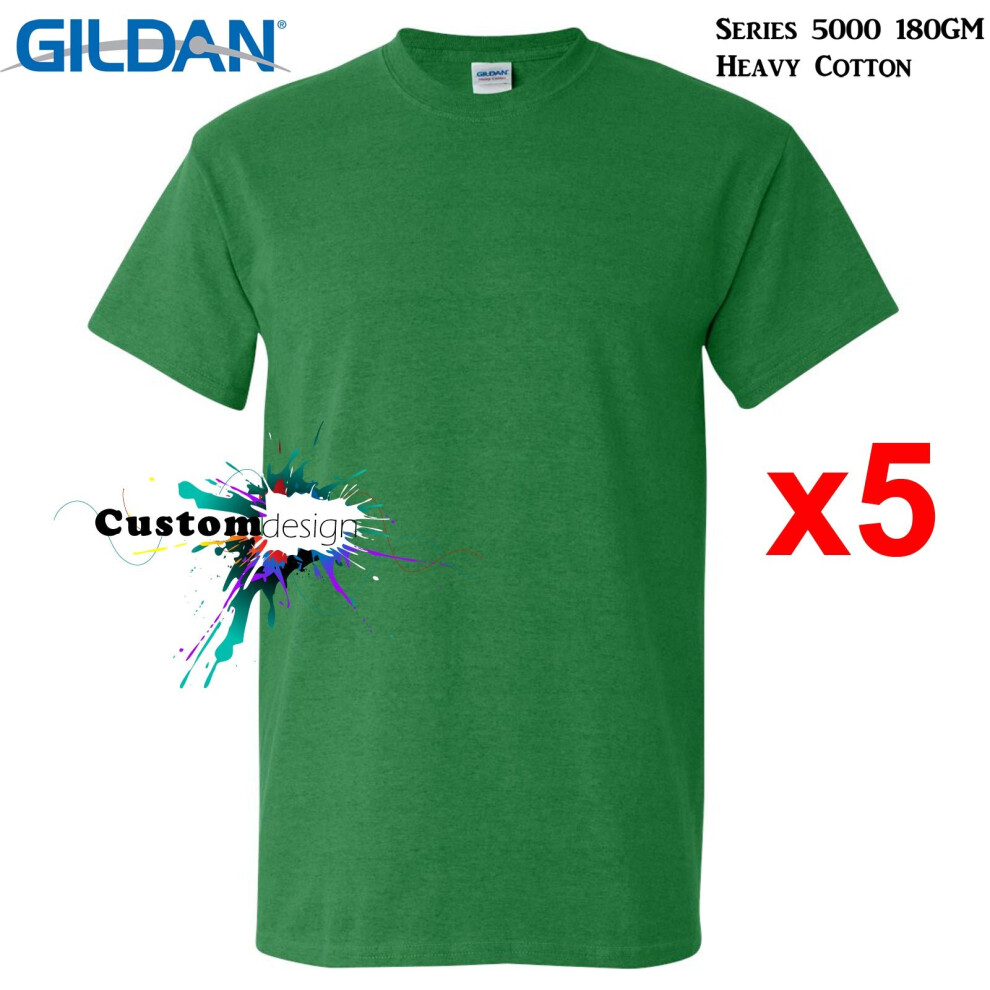 (L) 5 Packs Gildan T-SHIRT Blank Plain Basic Men Heavy Cotton (Antique Irish)