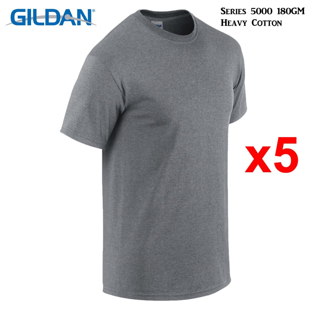 (L) 5 Packs Gildan T-SHIRT Blank Plain Basic Tee Men Heavy Cotton (Graphite Heather)