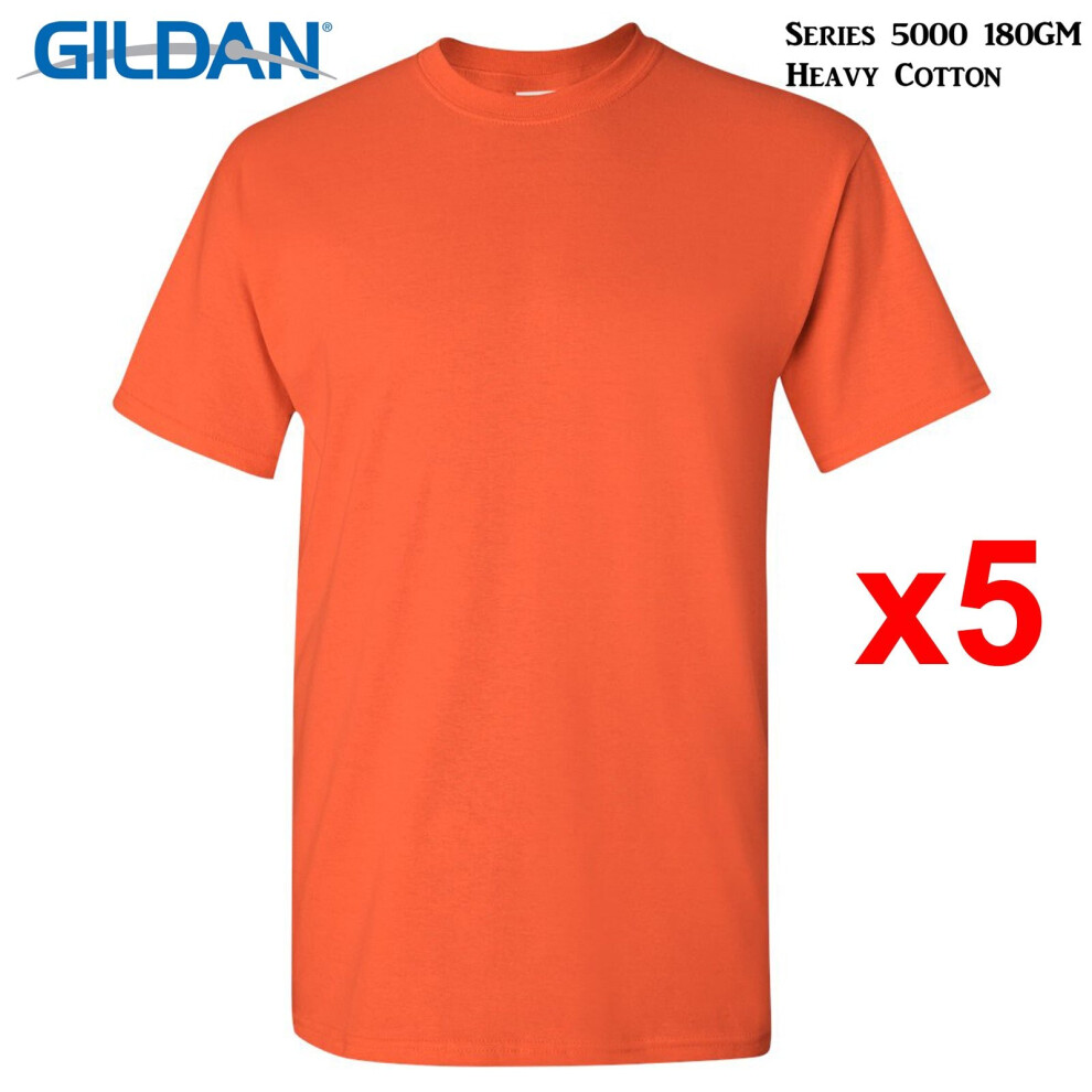 (XL) 5 Packs Gildan T-SHIRT Blank Plain Basic Tee Men Heavy Cotton (Orange)