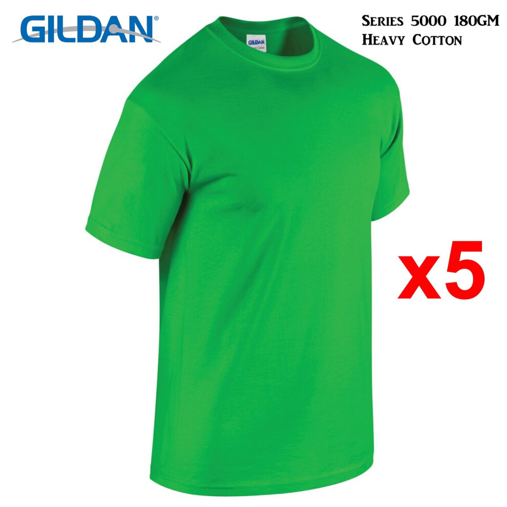 (2XL) 5 Packs Gildan T-SHIRT Blank Plain Basic Tee Men Heavy Cotton (Irish Green)