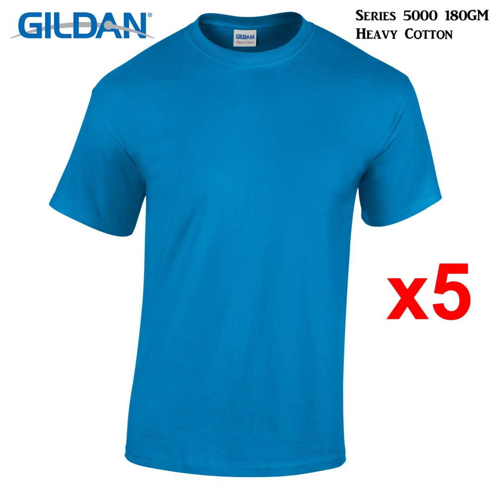 (XL) 5 Packs Gildan T-SHIRT Blank Plain Basic Tee Men Heavy Cotton (Sapphire)