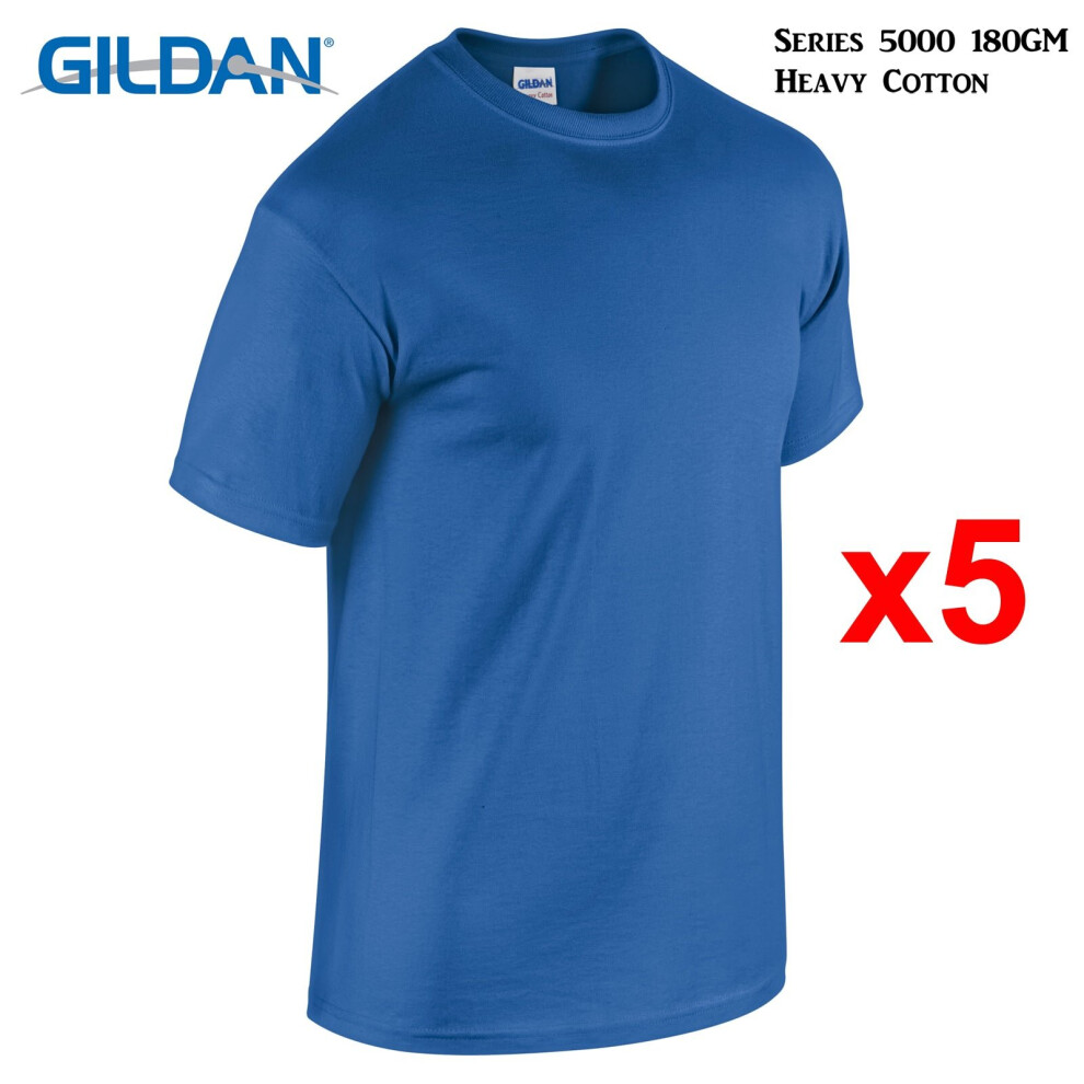 (L) 5 Packs Gildan T-SHIRT Blank Plain Basic Tee Men Heavy Cotton (Royal)