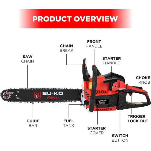 BU-KO BU-KO 65cc Petrol Chainsaw 3.89HP 20" Bar with 2 Chains 2