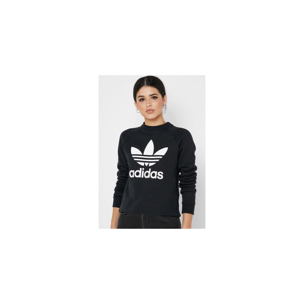 (UK6) Womens adidas Originals Trefoil Crew Sweatshirt Black UK6 UK8 DV2612