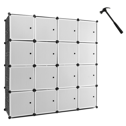 Costway 16 Cube Cloth Storage Organizer Portable Wardrobe w/ 2 Hanging Rods 1