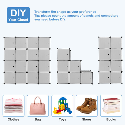 Costway 16 Cube Cloth Storage Organizer Portable Wardrobe w/ 2 Hanging Rods 2