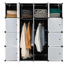16 Cube Cloth Storage Organizer Portable Wardrobe w/ 2 Hanging Rods