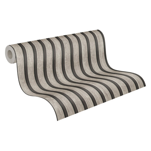AS Creation (Light Grey Black 39109-2) AS Creation Wooden Slats 3D Panel Wallpaper 1