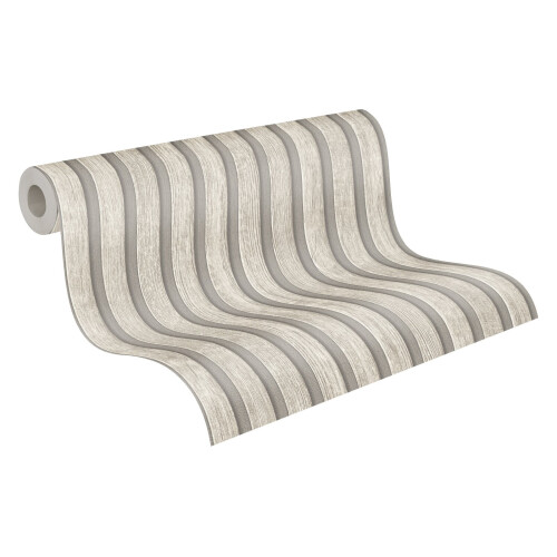 AS Creation (Off White Silver Grey 39109-5) AS Creation Wooden Slats 3D Panel Wallpaper 1