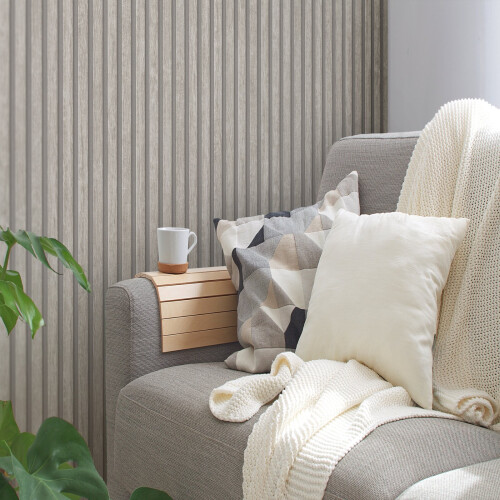 AS Creation (Off White Silver Grey 39109-5) AS Creation Wooden Slats 3D Panel Wallpaper 2
