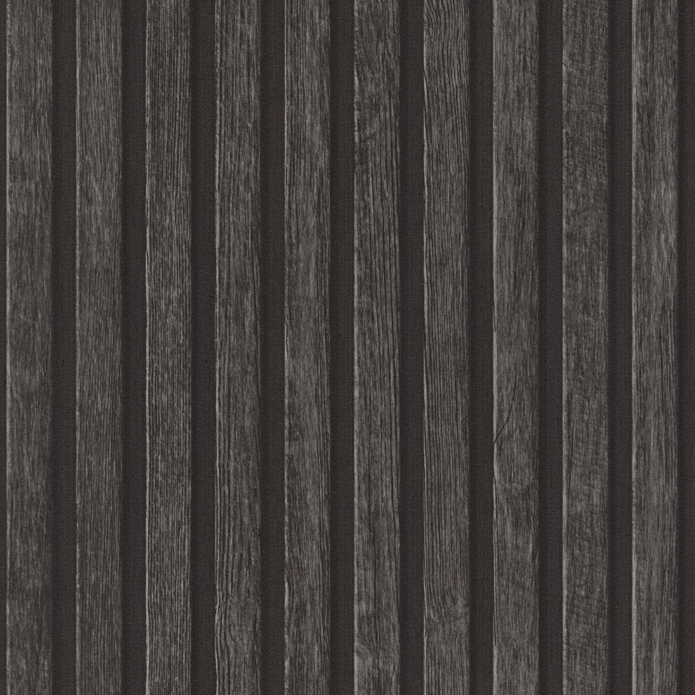 Wooden Slats Panelling 3D Wood Panel Stripe Charcoal Black Wallpaper