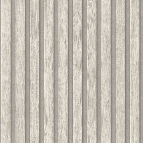 AS Creation (Off White Silver Grey 39109-5) AS Creation Wooden Slats 3D Panel Wallpaper