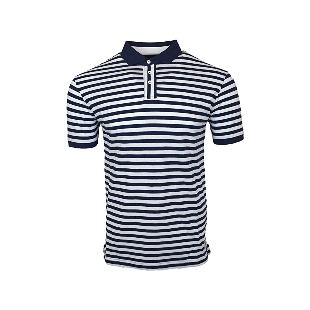 (Navy/White, 2XL) Hackett London HRR Striped Polo - Navy/White