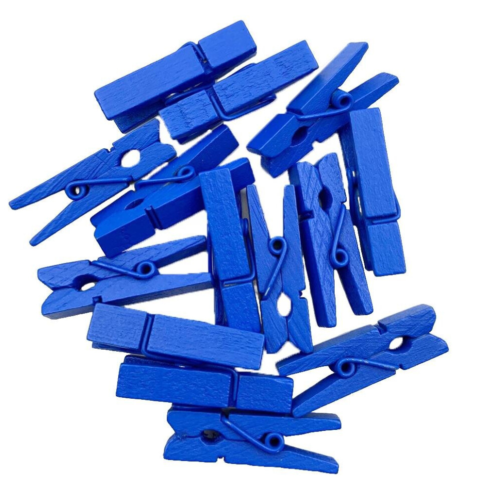 (50) Large Clothes Pegs 7.2cm Blue Colours Wooden Peg Clip Clamp Wood