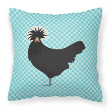 Polish Poland Chicken Blue Check Fabric Decorative Pillow, 14 x 14 in.