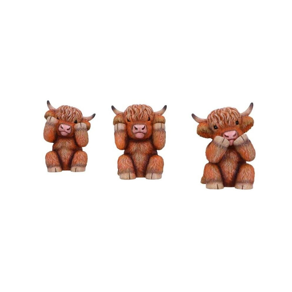 Nemesis Now Ornaments Three Wise Highland Cows Hear, Speak, See No