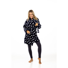 (M (Medium)) Turtle Navy Robe Womens Luxury Dressing Gown Clouds All Over Fleece Long Gown
