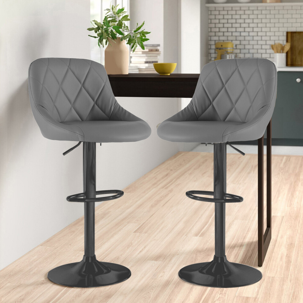 (Dark Grey	) Set of 2 Madrid Faux Leather Matt Black Barstools