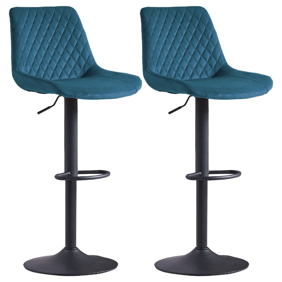 (TEAL) 2Pcs Bar Stools Velvet Swivel Chairs Kitchen