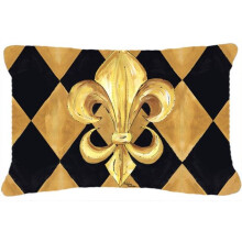 Black And Gold Fleur De Lis New Orleans Indoor & Outdoor Fabric Decorative Pillow