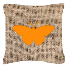 Butterfly Burlap And Orange Fabric Decorative Pillow