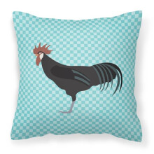 Minorca Ctalalan Chicken Blue Check Fabric Decorative Pillow, 18 x 18 in.