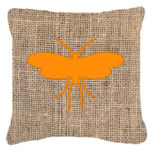Moth Burlap and Orange Indoor & Outdoor Decorative Fabric Pillow - 18 x 18 in.