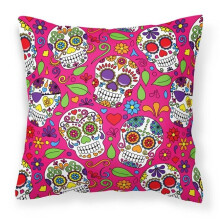 Day of the Dead Pink Fabric Decorative Pillow - 18 x 3 x 18 in.