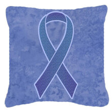14 x 14 In. Periwinkle Blue Ribbon Esophageal and Stomach Cancer Awareness Fabric Decorative Pillow