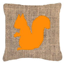 Squirrel Burlap and Orange Indoor & Outdoor Decorative Fabric Pillow - 18 x 18 in.