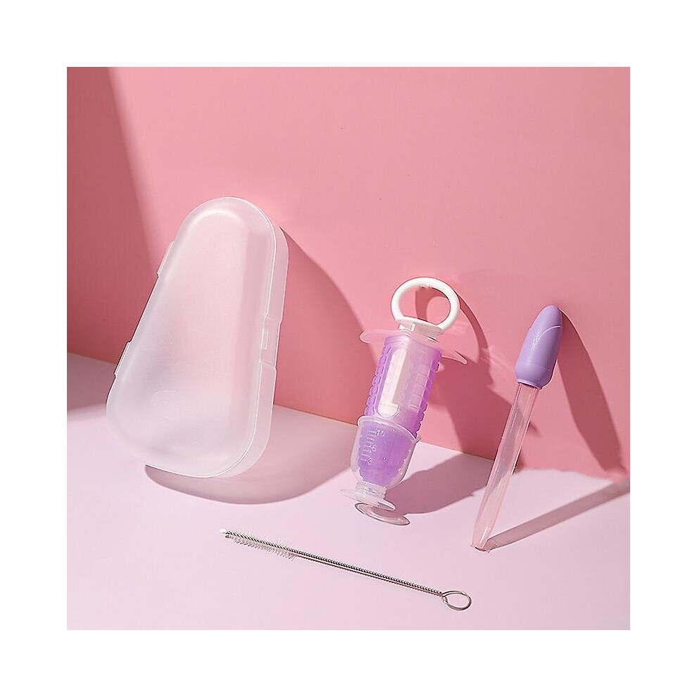 (Purple) Baby Medicine Dispenser Infant Liquid Syringe Dropper With Storage Box Purple