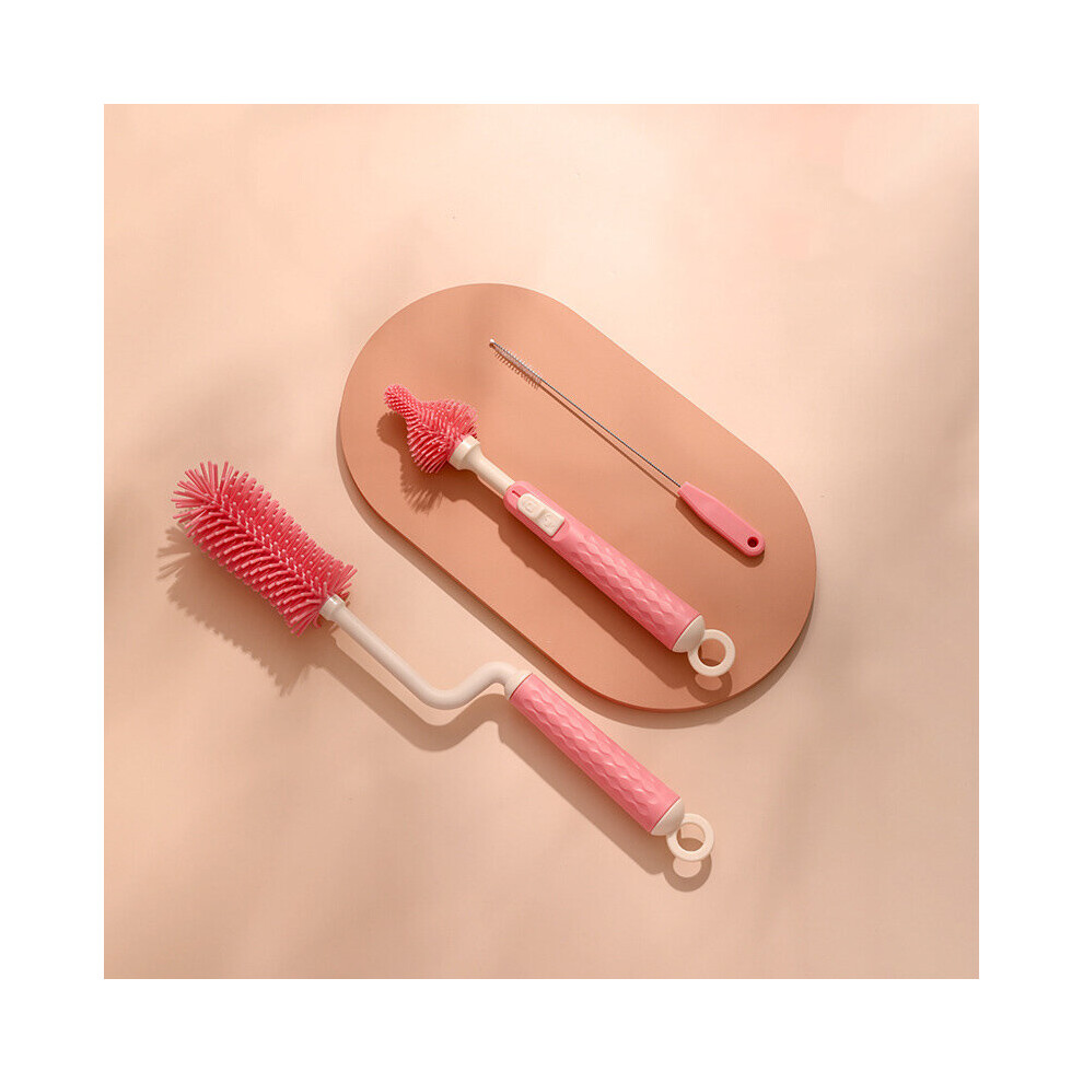 (Pink) 3pcs Baby Bottle Brush Set Baby Pacifier Cup Cleaning Brushes Infant Supplies