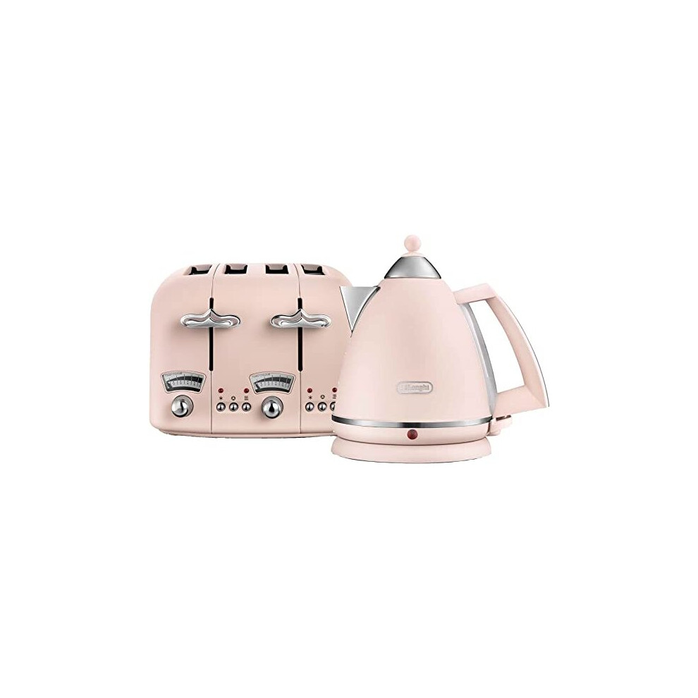 Delonghi Argento Flora Jug Kettle And 4 Slice Toaster - Pink