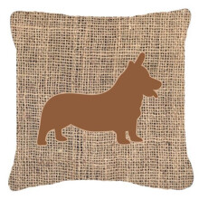Corgi Burlap and Brown Decorative Fabric Pillow - 14 x 14 in.
