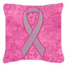 14 x 14 In. Pink Ribbon for Breast Cancer Awareness Indoor & Outdoor Fabric Decorative Pillow