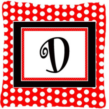 Letter D Initial Monogram - Red Black Polka Dots Decorative Indoor & Outdoor Fabric Pillow