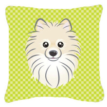 Checkerboard Lime Green Pomeranian Fabric Decorative Pillow, 18 x 18 In.