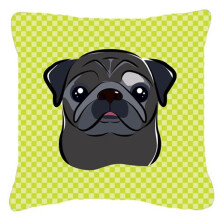 Checkerboard Lime Green Black Pug Fabric Decorative Pillow, 14 x 14 In.