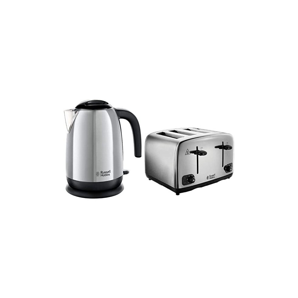 Russell Hobbs Adventure Brushed and Polished Four Slice Toaster with Polished Kettle Bundle