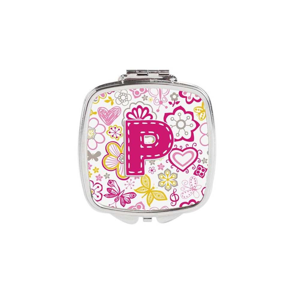 Awesome Apparel Letter P Flowers & Butterflies Pink Compact Mirror