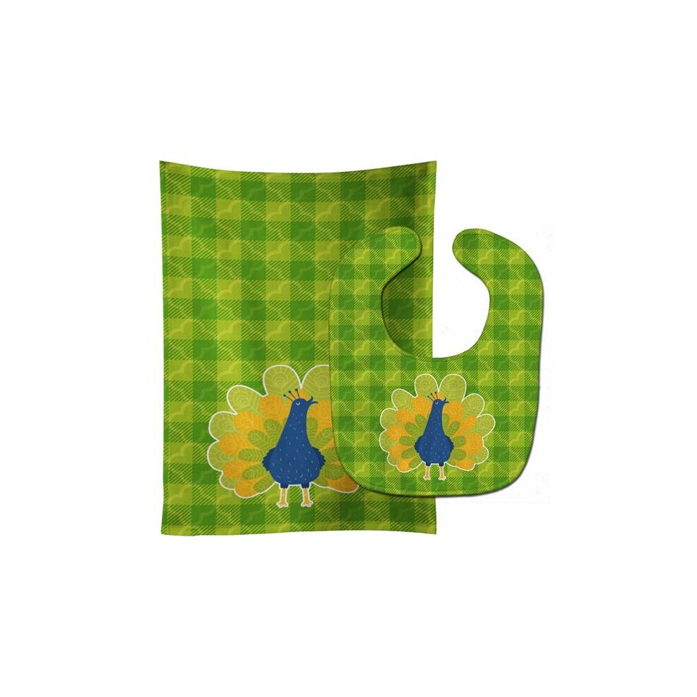 Pretty Peacock Baby Bib & Burp Cloth Stationx