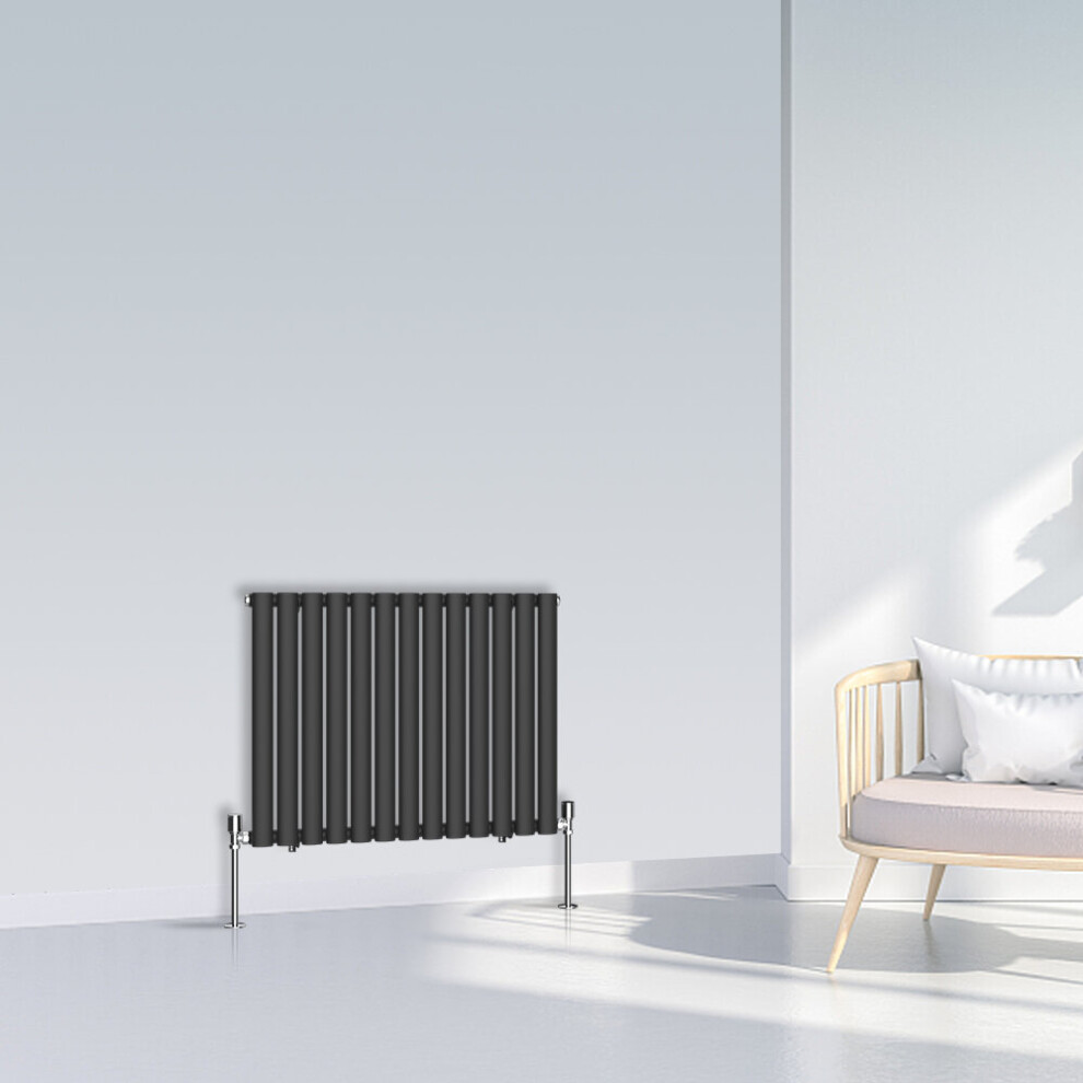 (600x767mm Single, Black) NRG Oval Column Designer Radiator Horizontal Vertical Central Heating Radiator Rads