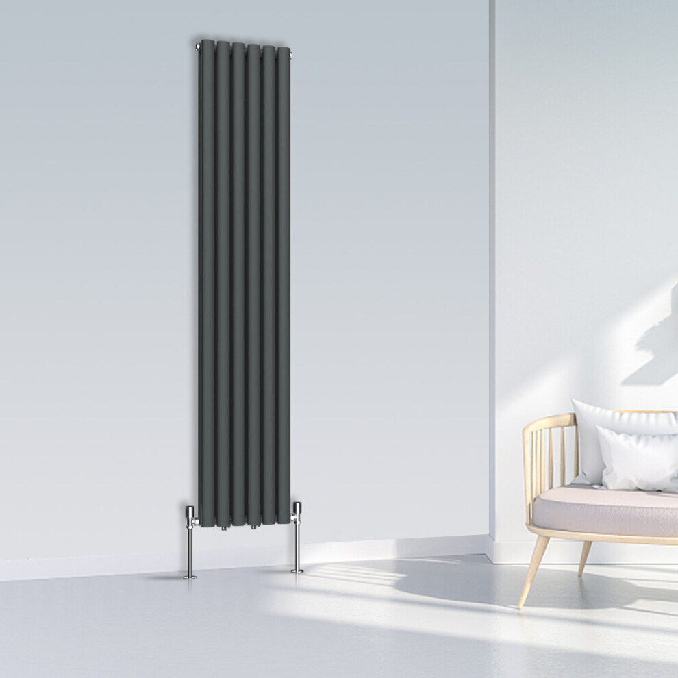 (1800x354mm Double, Anthracite) NRG Oval Column Designer Radiator Horizontal Vertical Central Heating Radiator Rads