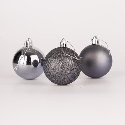 (24Pcs, Dark Grey) 50mm Christmas Baubles Shatterproof,Tree Decorations