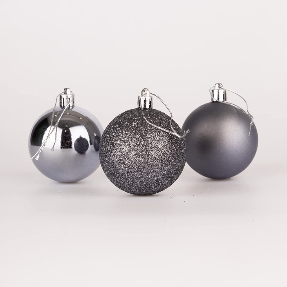 50mm/24Pcs Christmas Baubles Shatterproof Dark Grey,Tree Decorations