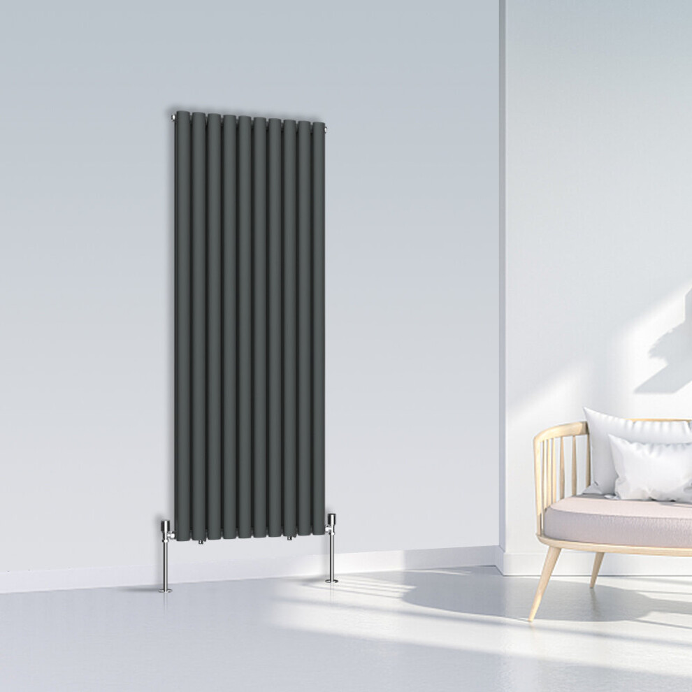 (1600x590mm Double, Anthracite) NRG Oval Column Designer Radiator Horizontal Vertical Central Heating Radiator Rads