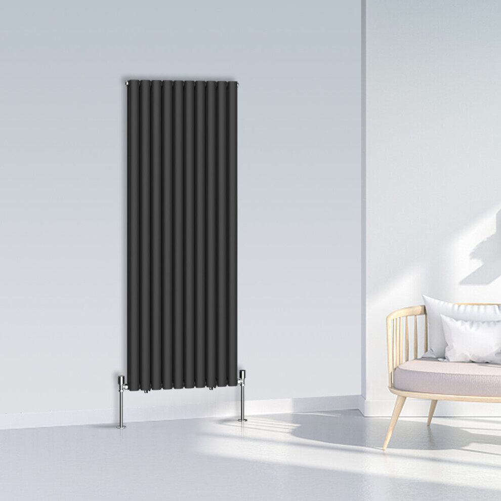 (1600x590mm Double, Black) NRG Oval Column Designer Radiator Horizontal Vertical Central Heating Radiator Rads