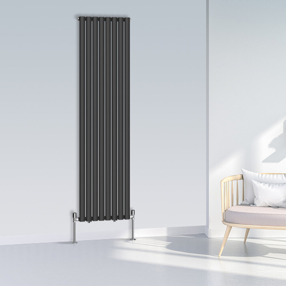 (1800x472mm Single, Black) NRG Oval Column Designer Radiator Horizontal Vertical Central Heating Radiator Rads