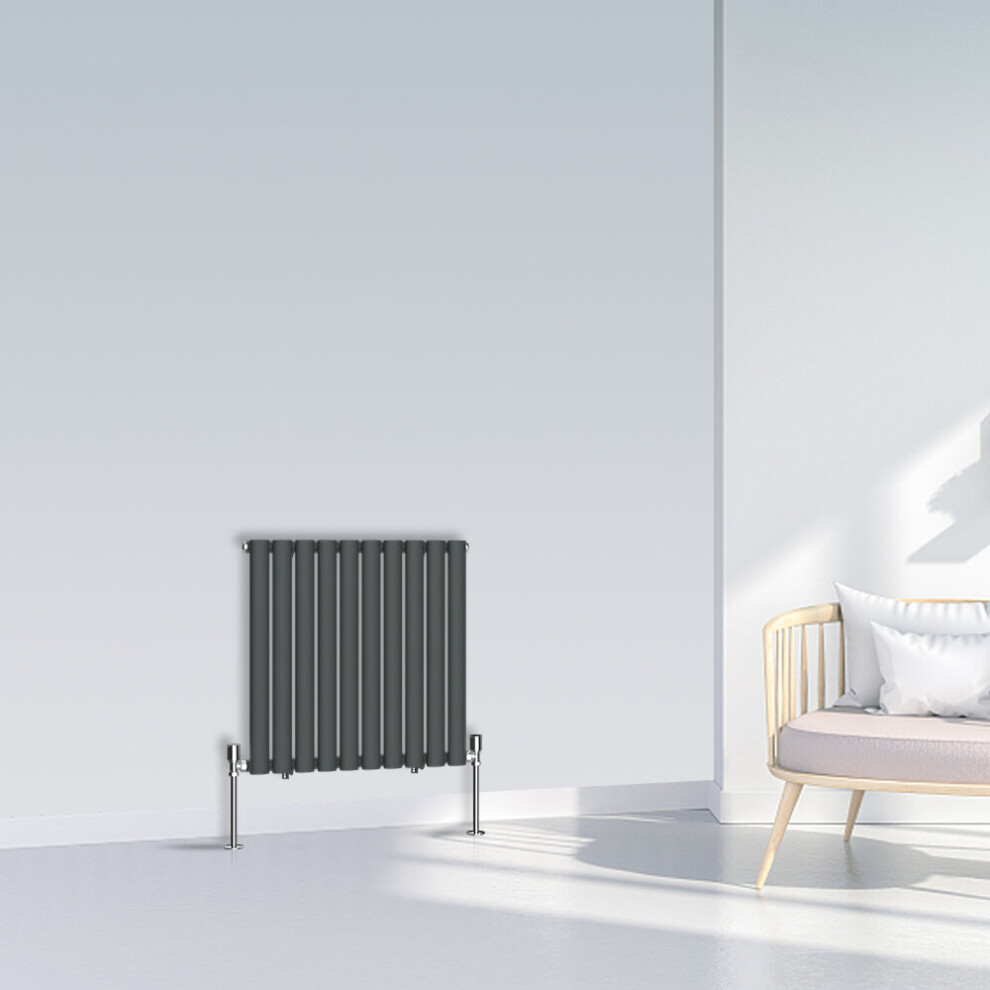 (600x590mm Single, Anthracite) NRG Oval Column Designer Radiator Horizontal Vertical Central Heating Radiator Rads