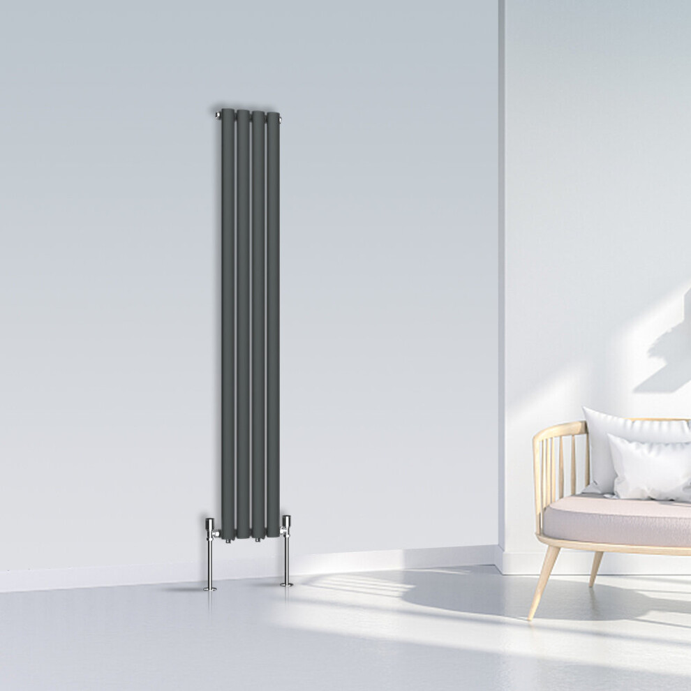 (1600x236mm Single, Anthracite) NRG Oval Column Designer Radiator Horizontal Vertical Central Heating Radiator Rads